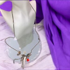 Multi-Charmed Silver-Tone Boho Style Long 36 1/8" Chain Necklace!